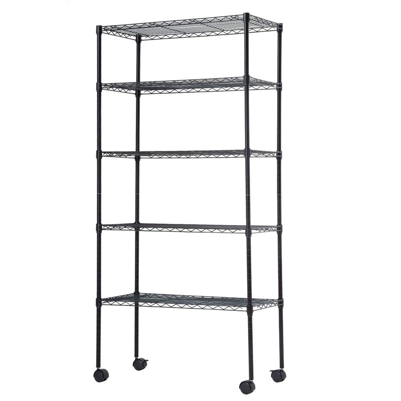 BestOffice | 5-Tier Wire Storage Shelves with Wheels | 14x30x60 | Black | Adjustable Racks | Heavy-Duty Metal Shelf, Holds Upto 220 lbs | No-Tool Assembly | Ideal for Home & Garage Shelving - Image 1
